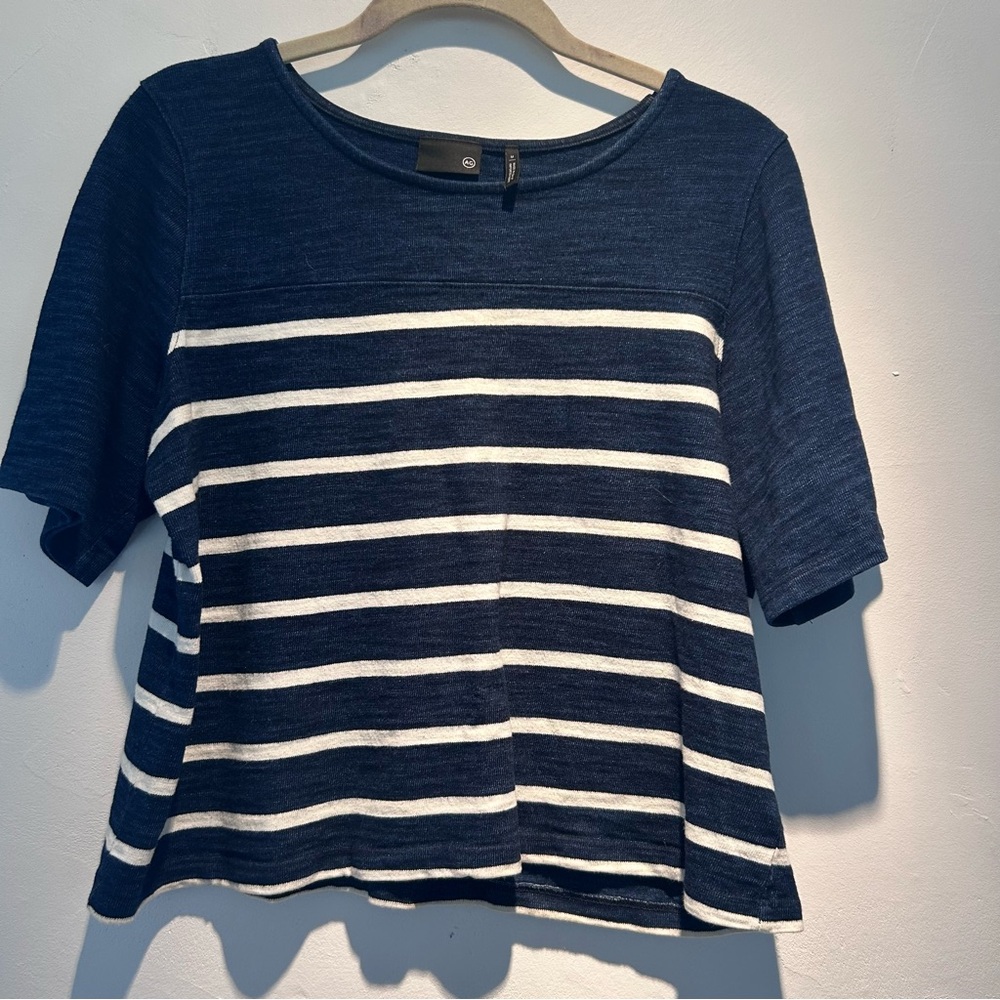 AG Adriano Goldschmied Navy and White Striped Shirt